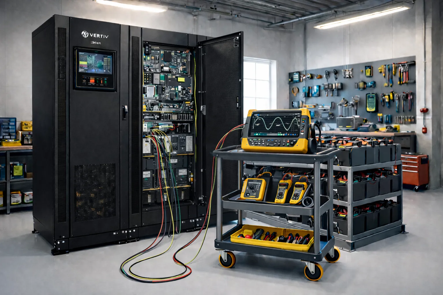 UPS Vertiv v dílně s osciloskopem